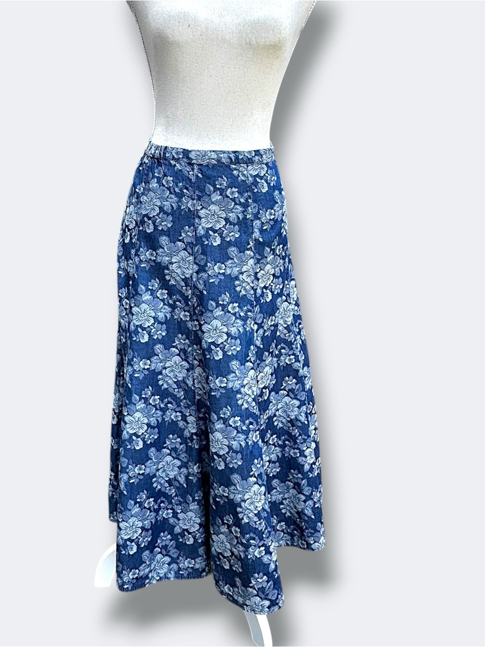Marks & Spencer Lyocell Blend Floral Denim Maxi Skirt Blue Jacquard A-Line 10 M